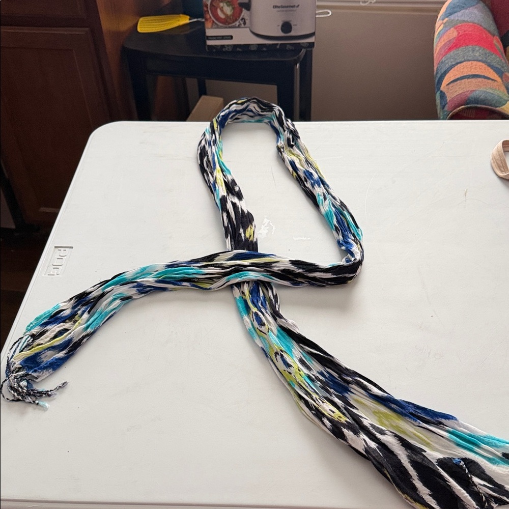 Chico's Blue and Black Patterned Scarf